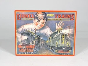 LETRERO DE METAL LIONEL TRAINS 1998 de Hallmark - Réplica de la Cubierta del Catálogo 1929 - Imagen 1 de 3