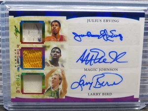 2022 Leaf In Game Used Julius Erving Magic Johnson Larry Bird GU Patch Auto #1/6 - Picture 1 of 2