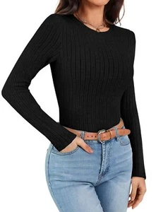 Long Sleeve Shirts for Women Ribbed Fitted Trendy Tops Crew Neck Stretch Ther... - Picture 1 of 7