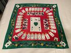 Vintage Ace of Hearts Silk Scarf Green Square Joker Playing Cards 34” X 34”