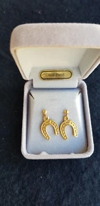 925 STERLING SILVER HORSE SHOE DROP EARRINGS, PIERCED - Picture 1 of 2