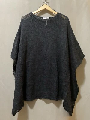 Novo sem etiquetas ZARA Feminino Alpaca Lã Mistura Cabo Poncho Lenço Suéter TAMANHO XS-S Preto - Imagem 1 de 4