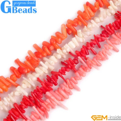 Pink Red White Stick Coral Beads Irregular Spike Gemstone For Jewelry Making 15” - Image 1 of 4