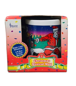 NEW Vintage Telco Musical Christmas Mug 1999 Rushing Santa Cup DOES NOT PLAY - Picture 1 of 9