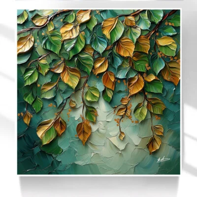 Leinwand Bild Blätter Natur Grün Blumen Gemälde Wandbilder XXL Wohnzimmer  6620A - Bild 1 von 4