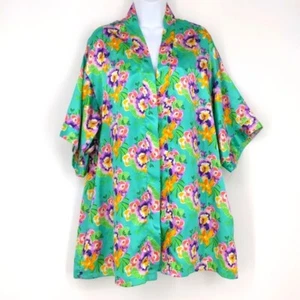 Bottoms Out Gal Lingerie Shiny Satin Floral Robe Green Purple Pink Size Small - Picture 1 of 5