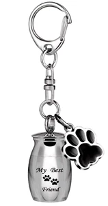 Pet ashes urn & Pet Paw charm Miniature Metal Cremation keychain mourning - Picture 1 of 5