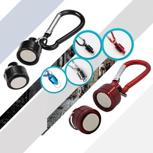 2 Pcs Strong Magnetic Carabiner Clip With Key Ring Lanyard Loop Fishing Camping - Picture 1 of 16
