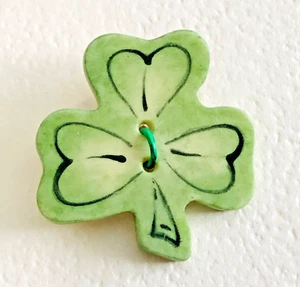 Three Leaf Clover Porcelain Ceramic Button, Sew Thru - Picture 1 of 2