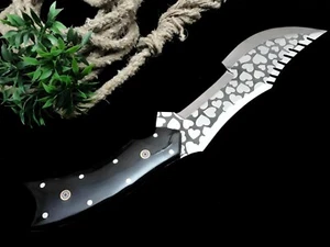 CUSTOM HANDMADE ETCHED JAGD BOWIE KNIFE BULL HORN GRIP LEATHER COVER - Bild 1 von 1