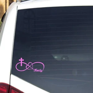 Unendlichkeit Symbol Familie mit Kreuz Aufkleber Vinyl Autoaufkleber (3x7)   - Bild 1 von 2