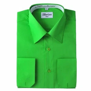 CAMISA DE VESTIR BERLIONI ITALIA HOMBRE FRANCESA CONVERTIBLE PUÑO MANGA LARGA VERDE MANZANA - Imagen 1 de 1