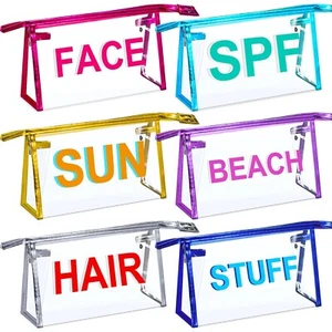 6 Pcs Clear Makeup Bag Set Spf Sun Zipper Pouch Hair Face Skin Stuff Travel B... - Picture 1 of 6