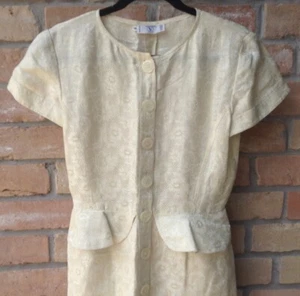 VTG Valentino Miss V Cream Dress Sz 42/ US 8 Floral Brocade Pockets Peplum - Picture 1 of 12