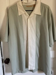 Havanera Co Hawaiian Shirt Men XL Extra Large Lightweight Camp Shirt Green Ivory - Picture 1 of 6