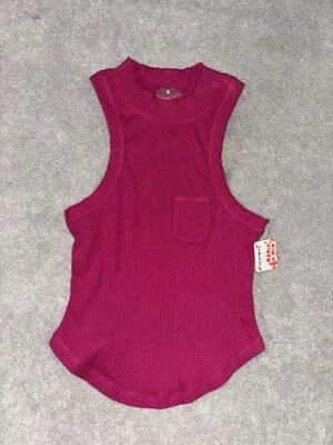 Free People Movement 品红粉色罗纹高领背心小号全新带标签 — 第 1/4 张图片