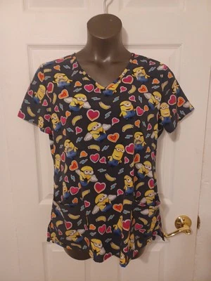 Despicable Me Minions Scrubs Top Shirt Medium  Pockets Medical Dental - Image 1 of 4