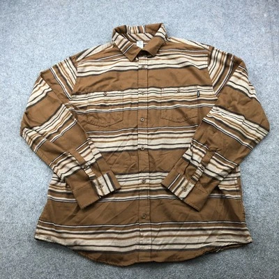 Camisa Hurley Para Hombre XL Marrón Tostado Franela a Rayas Manga Larga Abotonada Surf Foto 1 de 4