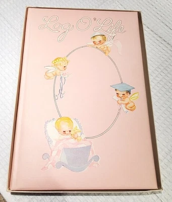 Álbum de fotos de libro de bebé vintage "Log O'Life" en caja original - hermoso estado Foto 1 de 4