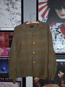 Vintage 60s Van Heusen Shadow Plaid Rayon Button Up Shirt Medium Rockabilly - Picture 1 of 5