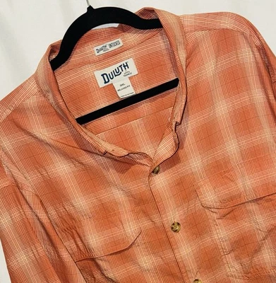 Duluth Trading Shirt Orange Plaid Long Sleeve Button Up UNTUCKED Mens 3XL - Image 1 of 4