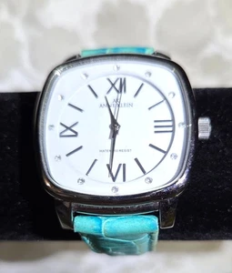 Anne Klein Stainless Steel Watch With White Dial & Turquoise Genuine Leather Ban - Picture 1 of 11