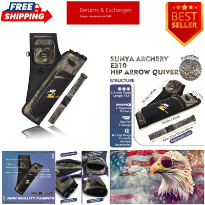 Camo Archery Hip Quiver with 3 Tubes & Pockets for Compound Bow Enthusiasts - Image 1 of 4