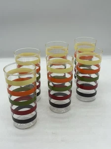6 Vintage Anchor Hocking Fiesta Striped Wide Band Tumblers Glasses 6" Tall - Picture 1 of 8