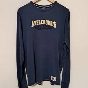 Abercrombie & Fitch Camicia Uomo 2XL Blu Manica Lunga Muscolo Spell Out Y2k XXL - Foto 1 di 7