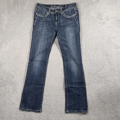 LA Idol USA Jeans Womens Sz 9 Distressed Bootcut Embellished Rhinestone Pockets - Image 1 of 4