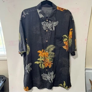 Tommy Bahama Black and Gold Floral Shirt size XL 100% silk - Picture 1 of 11