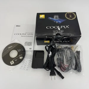 ~NO CAMERA~ Nikon COOLPIX S570 Blue Digital Camera ~Box, Charger, Accessories - Picture 1 of 11