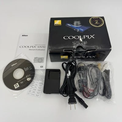 ~NO CAMERA~ Nikon COOLPIX S570 Blue Digital Camera ~Box, Charger, Accessories - Image 1 of 4
