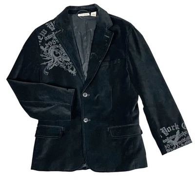 Blazer DKNY Para Hombres Negro Terciopelo Bordado Gráfico Traje Chaqueta/Abrigo Talla Mediana Foto 1 de 4