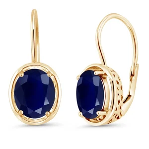 2Ct Oval Cut Lab Created Blue Sapphire 14K Yellow Gold Plated Dangle Earrings - Picture 1 of 1