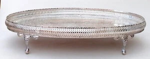 Silver Plated Oval Tray Platter With Gallery & Ball Claw Feet Vintage - Picture 1 of 11