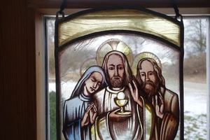 Jesucristo, Oberammergau 1950 - foto de ventana, acristalamiento de plomo, pintado a mano - Imagen 1 de 5