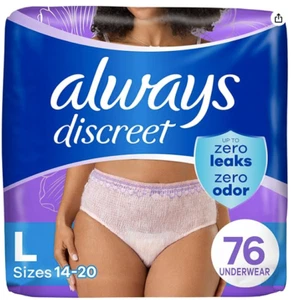 Always Discreet Adult Incontinence Underwear Large 76 Count - Picture 1 of 14