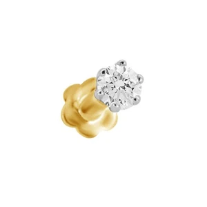 Women's 0.10 Ct Natural Diamond Solitaire Nose Pin Stud Solid 14K Yellow Gold - Picture 1 of 7