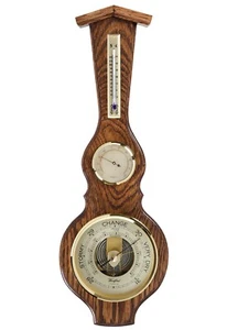 Oak Solid Wooden Barometer with Temperature & Humidity 50cm by Woodford 1625 - Picture 1 of 1
