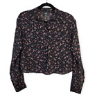 Wild Fable Shirt Women's XS Sheer Crop Black Floral Rose Print Romantic Y2K