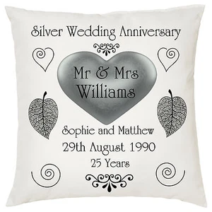 Silver Wedding anniversary cushion - cover only - personalised names - Picture 1 of 3