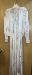 Vintage 50s Flora/Lace Maxi Nightgown Sz Small Sheer Set Miss Elaine - Picture 1 of 9