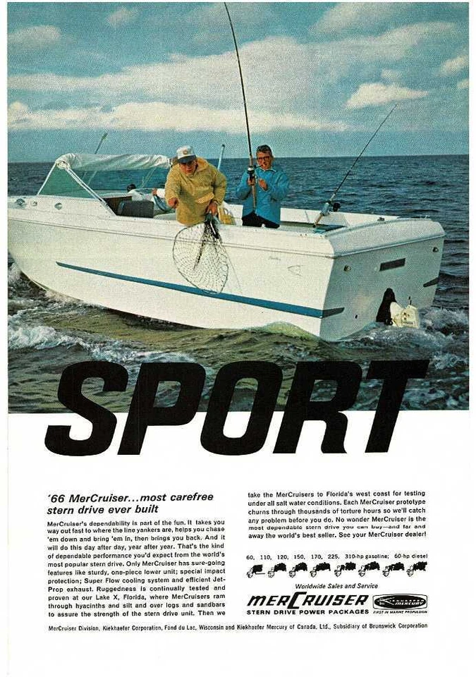 1966 MERCURY MerCruiser Stern Drive Boat Motor fishermen Vintage Print Ad - Image 1 of 1