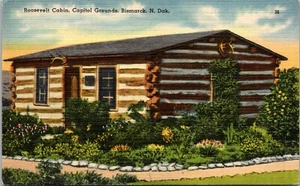 Roosevelt Cabin Capitol Grounds Bismark North Dakota Linen Postcard - Bild 1 von 2