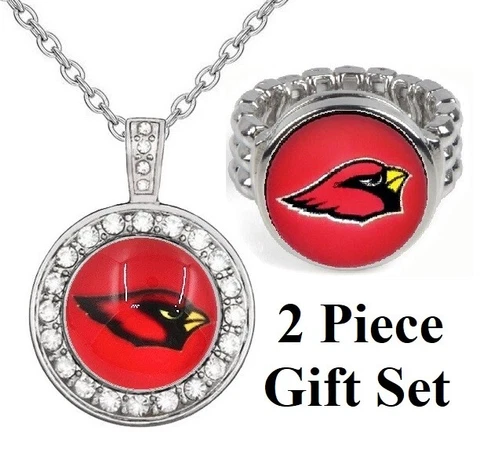 Arizona Cardinals Gift Set Womens 925 Sterling Silver Necklace And Ring D2D18 Cover