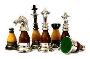 Brass wood combination chess pieces set king 3.5" SLEEK set -CHESSNCRAFTS - Picture 1 of 4