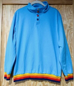 Aldi Quarter Snap Pullover Sweatshirt Unisex Medium Blue Rainbow Striped EUC - Picture 1 of 10