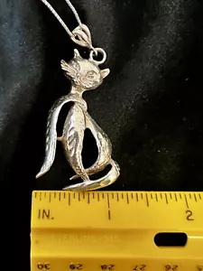 Sterling Silver (925) Cat Pendant And 24” Chain Necklace - Picture 1 of 6