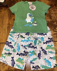 ZUTANO 3T Outfit Duck & Fish T-shirt, Fish Cargo Shorts W/ Elastic Waist, NEW - Picture 1 of 9